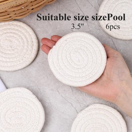 DomeStar 6PCS White Absorbent Coasters for Drinks, 3.5Inch Woven Coasters Drink Coasters for Kitchen Living Room Coffee Table Tabletop Protection Housewarming Gift