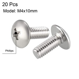 sourcing map Machine Screws, M4x10mm Phillips Screw, 304 Stainless Steel, Fasteners Bolts 20Pcs