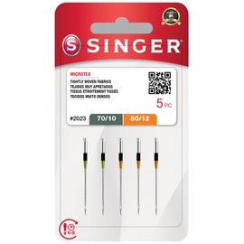 SINGER Microtex Sewing Machine Needles – Size 70/10, 80/12, 5 Pack