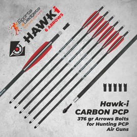 Hawki Carbon Arrow PCP 376gr 12 Arrows Bolts with 100 gr Field Tip for Hunting PCP Air Guns or Crossbows with Free 12 Pack Arrow Tail Nock