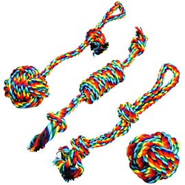 ERKOON Juego de Juguetes de Cuerda para Perros, Pelota de Cuerda de algodón, Juguete para Masticar, Juguete Interactivo, Bueno para la Salud Mental, L
