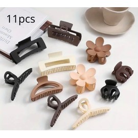 HealthyMoov Set of 11 Hair Claw Clips in Different Colours (Beige Brown Black) Hairdressing Accessory Beauty Headdress Fashion Event