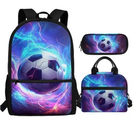 Tongluoye Football School Backpack for Boys 8-12 Elementary School Bookbag With Lunch Bag Combo Kids Pencil Case Soccer School Bag 17inch Back Pack Middle School Student Shoulder Bag Set 3 In 1