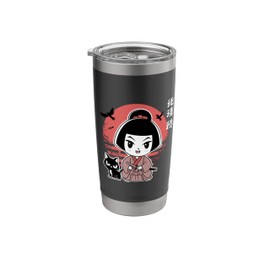 Cute Kawaii Samurai Girl with Katana & Cat Japanese Anime Stainless Steel Insulated Tumbler
