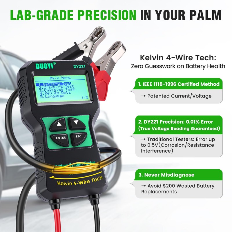 DUOYI DY221 Car Battery Tester, 12V 24V Digital Automotive Alternator