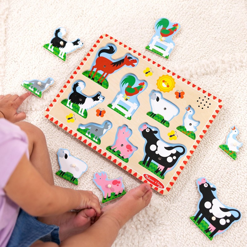 Melissa & Doug Wooden Light-Activated Sound Puzzle 2-Pack for Toddler