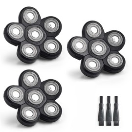 movivo 3PCS 6 Heads Electric Razor Blades Refills, Heads Electric Shaver Replacement Heads, Stainless Steel Replacement Blades for Electric Rotary Head Hair Shaver, Black