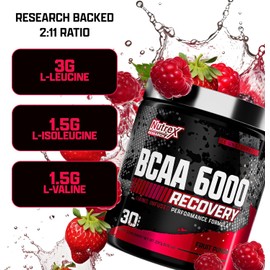 Nutrex Research - BCAA 6000 - Aminoácidos en Polvo - 6 gramos de BCAA - Suplemento de aminoácidos post-entrenamiento - 30 porciones (Fruit Punch)