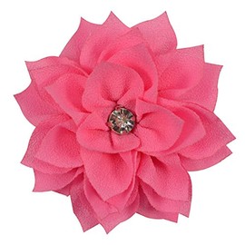 3 Inch Chiffon Dahlia Flower for Hair with Rhinestone ~ Funny Girl Designs (HOT PINK)