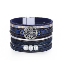 GMXLin Family Tree of Life Leather Wrap Bracelet Women Girl Blue Multi-Layer Layered Bracelets Cuff Boho Wristband Bracelets for Sister Daughter Best Friends
