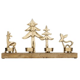 EGLO LIVING Tea Light Holder with Decorative Reindeer Baliguian, Christmas Decoration Windowsill Living Room, Table Decoration Christmas Deer Christmas Tree, Wood and Metal in Gold, 38 x 20 cm