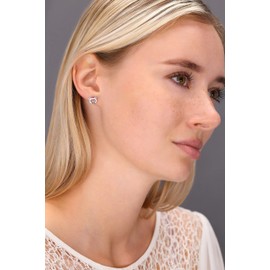 Small Sterling Silver Bear Face Stud Earrings with Cubic Zirconia