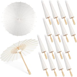 Decor Parasol for Wedding, Bridal Shower & Parties - 33 Inch Large Rainproof Oiled Paper White Chinese Japanese DIY Painting Umbrellas​ (White, 12PCS)