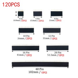JZK 120 x Female header 2.54mm single row pin header female pin header assortment kit for Arduino prototype shield (single row)