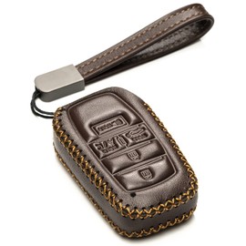 Vitodeco Genuine Leather Smart Key Fob Case with Leather Key Strap Compatible for Toyota Rav4 Prime 2022 - 2025 (5-Button, Brown)