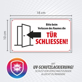 Sign Rectangular Door Close! 18 x 10 cm | Sign Made of Aluminium Dibond Please Close the Door When Leaving the Room | for Indoor and Outdoor Use