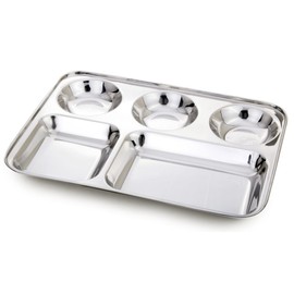 Expresso 5 in1 Stainless Steel Round Extra Deep Compartment Divided Plate/Thali/Bhojan Thali/Mess Tray/Dinner Plate - Set of 4 pc