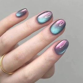 COLORBIRD Nail Tips, Short, 24 Pieces, Aurora Magnetic Nails, Nail Tips, Short, Cute, Round (W1523)