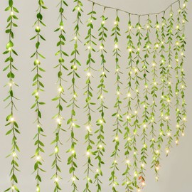 Lvydec Artificial Vines Curtain Lights, Fake Greenery Garland Willow Leaves with Lights for Wedding Party Backdrop Baby Shower Home Decoration, 2 Modes, Steady on/Flash