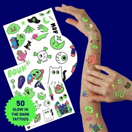 Omy Glow in the Dark Tattoos for Kids – 50 Fun, Luminous designs that shine at night | Safe, Long-Lasting & Easy to Apply | Age 3 and up