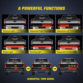 Nilight Truck Tailgate Light Strip 60" Aluminum FrameTriple Row Light Bar 1200 LED w/ Red Running Brake White Reverse Light Red Sequential Turn Signal