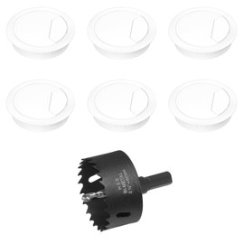2-3/8" Spring Desk Grommet, JTemgle Plastic Cable Hole Cover with Hole Saw Computer Table Cord Wire Organizer Caps Desktop Cord Management for Home Office TV Stands Tabletops - White, 7 Pcs