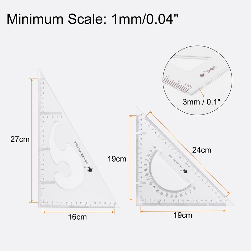 sourcing map 2piece Triangle Ruler Square Set 27cm, 24cm 30/60