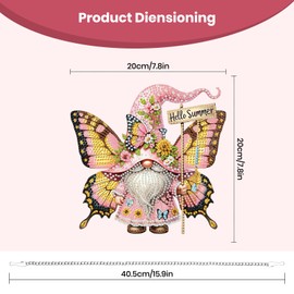 Qukle Hanging Gnomes Diamond Painting Kits Pendants, Special Shaped Crystal DIY Butterfly Diamond Art Hanging Sign Gem Painting Window Door Ornaments, Box Package