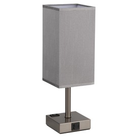 aooshine Grey Bedside Lamp for Nightstand - Touch Table Lamp with Type C + A and AC Outlet, Square Charging Lamps for Bedroom Decor, Small Night Light for Office, Dorm Lamp for Men, E26 Bulb Included