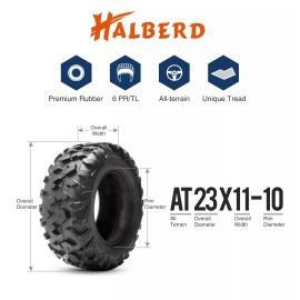 Halberd 23X11-10 ATV UTV Tire 6PR 23X11X10 Tubeless Replacement Off-Road Heavy Duty Tire