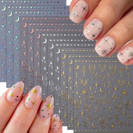 12Sheet Star Nail Stickers Moon Nail Decals 3D Self-Adhesive Nail Art Sticker Heart Sun Laser Star Design Manicure Supplies for Women DIY Nail Art Decorations