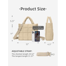 WESTBRONCO Puffer Crossbody Bags for Women Quilted Tote Bag Puffy Weekender Overnight Bag Nylon Shoulder Handbag, Khaki, Fashion Women