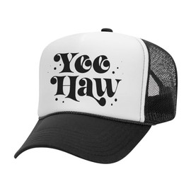 TeesAndTankYou Yee Haw Foam Trucker Cap Adjustable Mesh Back Hat White/Black