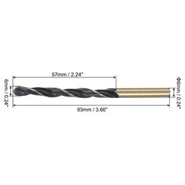 sourcing map 4pcs Straight Shank Twist Drill Bits 6mm Gold Titanium & Black Nitride Coated High Speed Steel (HSS) 4341 with 6mm Shank for Stainless Steel Alloy Metal Plastic Wood