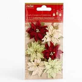 4.5cm Medium Mixed Colour Poinsettia Christmas Flower Card Making Craft Decorations (Pack of 6)
