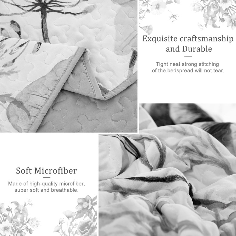 Floral Quilt Set Queen 3 Pieces Grey Floral Quilt Coverlet
