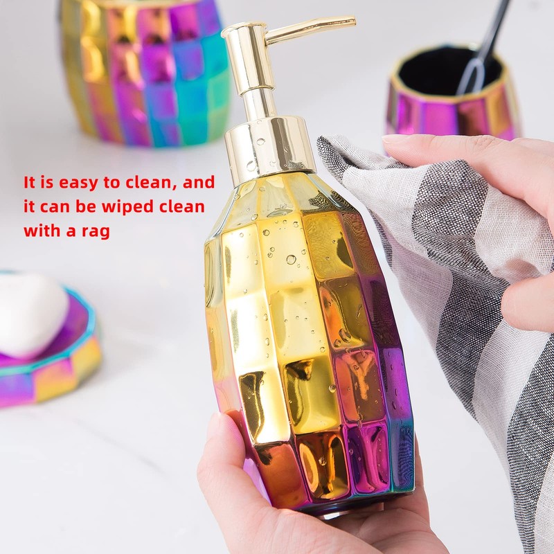 Rainbow Bathroom Accessory Set, Colorful/Gold Mosaic Ceramic Bathroom Accessories Sets