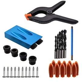 Pocket Hole Screw Jig Dowel Drill Joinery Kit Woodworking Set 15Degree Inclined Hole Jig Carpenters Wood Positioner Locator Guides Joint Angle Tool Carpentry Locator Craft Spring Clamp 34pcs