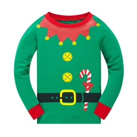 Popshion Elf Christmas Pajamas for Kids Long Sleeve Cotton Holiday Christmas Matching Pajamas Set Toddler Boy Xmas Jammies 7t