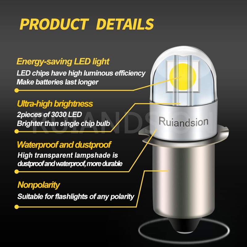 Ruiandsion P13.5S LED Bulb 6V Non Polarity White 200LM for
