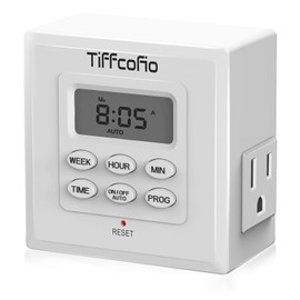 Tiffcofio Indoor Digital Light Timer, 7 Day Programmable Plug in Outlet Timer, 2 Grounded Outlets for Lamps and Indoor Lightings, ETL Listed