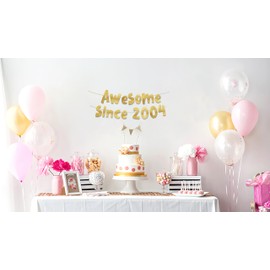 Awesome Since 2004 Gold Glitter Banner - 20th Birthday and Anniversary Party Decorations