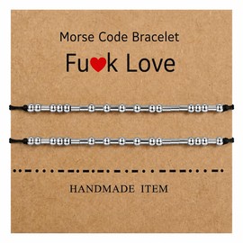 EQUBIO Stainless Steel Morse Code Bracelet, Adjustable Cord, Birthday Gift