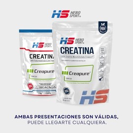 HS HERO SPORT Creatina Monohidratada Creapure® 1kg. 100% Pura. Creatina Alemana Creapure®. Vegana, 160 porciones, 5g por porción, Pre Entreno con Scoo
