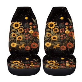 UNICEU Car Seat Covers 2 Pcs - Trippy Forest Sunflower Print Soft Comfortable Auto Front High Back Seat Protector Covers Vehicle Interior Decor Accessories, Universal