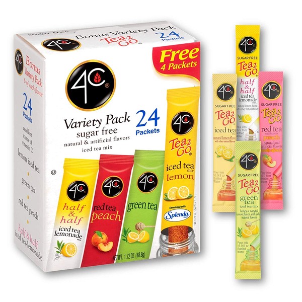 4C Powder Drink Mix | Singles Stix, On the Go | Refreshing Water Flavorings | 24 count (Iced Tea - Variety)