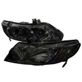 Factory Style Headlights (Chrome Housing/Smoke Lens) Made for and Compatible with 2006-2011 Honda Civic Sedan