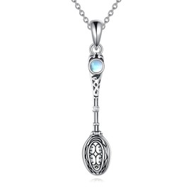 VENACOLY Spoon Necklace Sterling Silver S925 Mini Teaspoon Pendant Moonstone Spoon Necklace Discreet Spoon Jewellery for Women Men