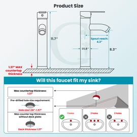 gotonovo Vessel Bowl Sink Faucet 1 Handle Single Hole Deck Mount Bathroom Lavatory Vanity Mixer Bar Tap Matte Black with ABS Pop Up Drain