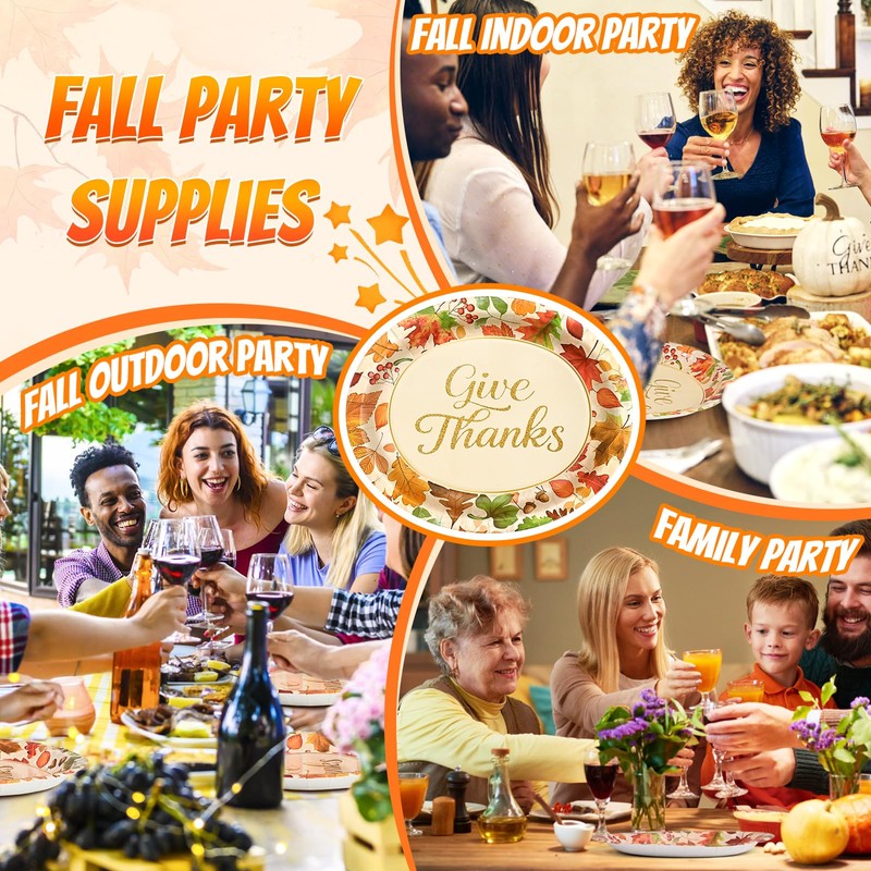 50 PCS Thanksgiving Oval Paper Plates Disposable, Fall Paper Plates,